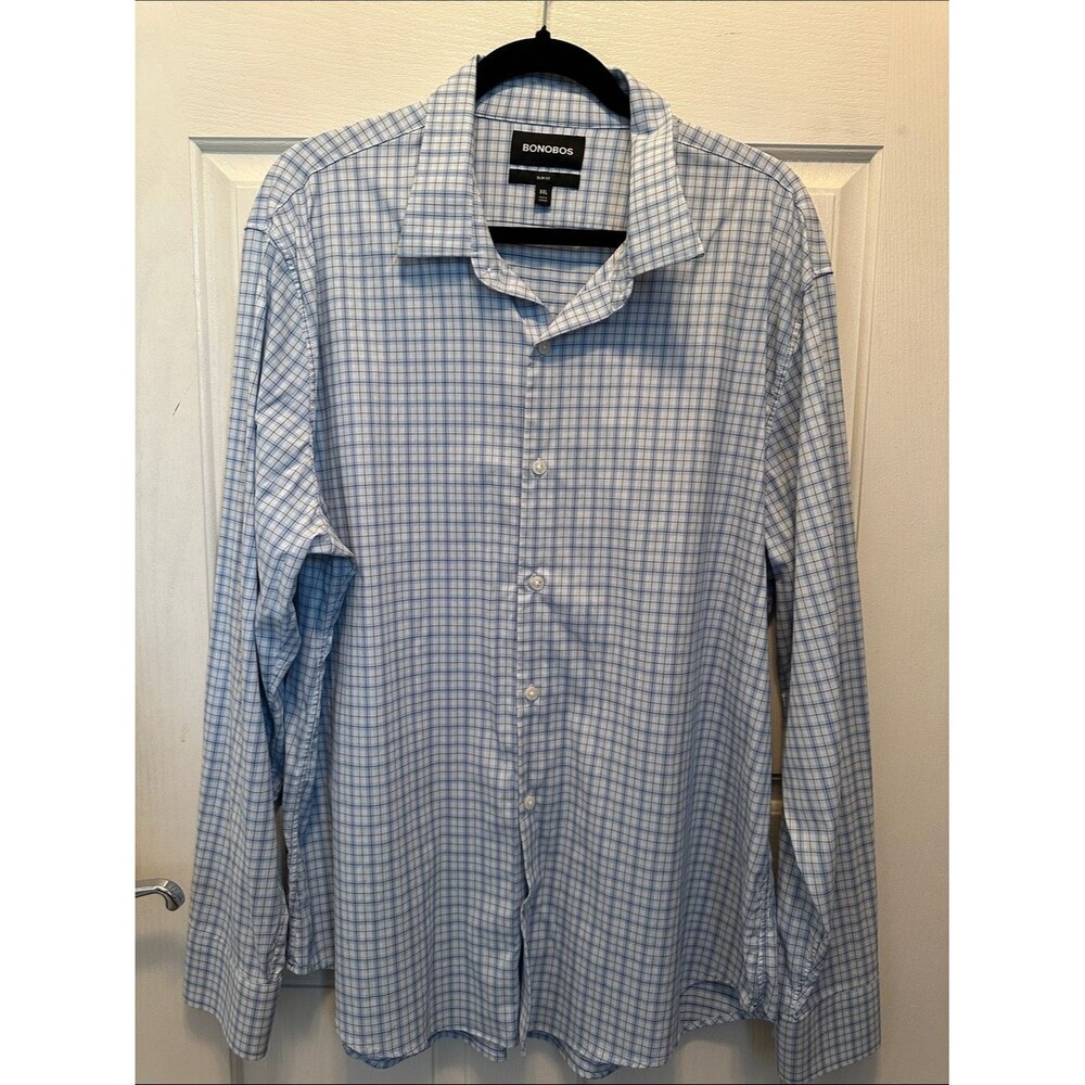 Bonobos Slim Fit Light Blue and White Windowpane Dress Shirt XXL